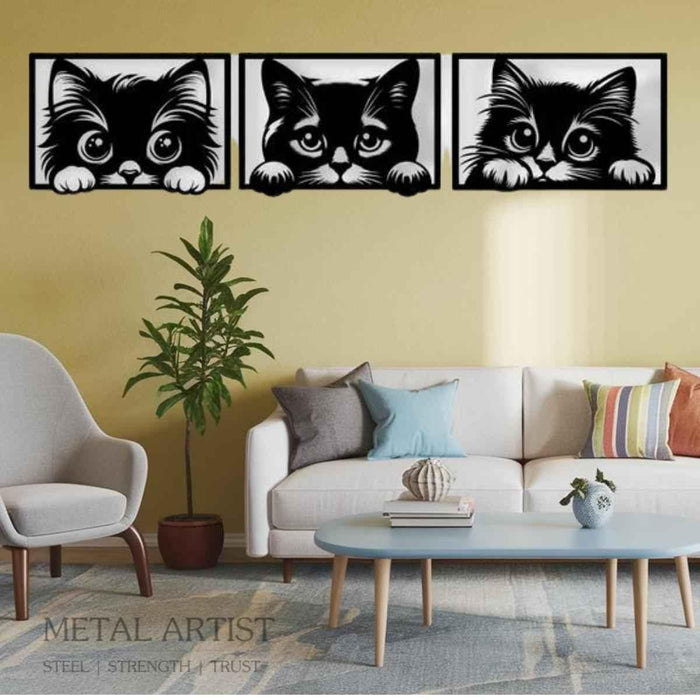 Metal Peeking Cat Wall Decor - Metal Artist