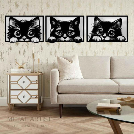 Metal Peeking Cat Wall Decor - Metal Artist